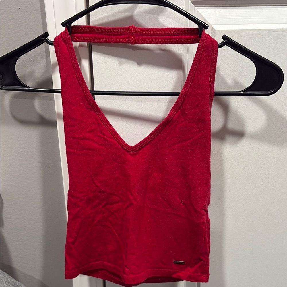 Red V-Neck Women's Top